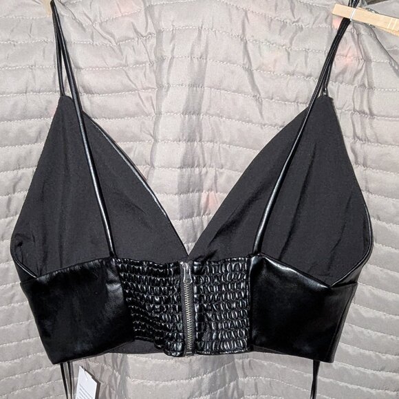 New House of Harlow 1960 Black Vegan Leather Spaghetti Strap Top Size 8 - Picture 7 of 8